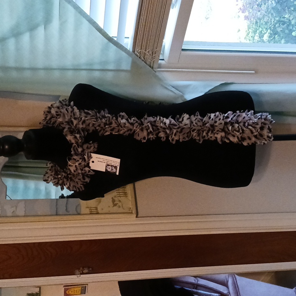 96" animal print knit chiffon scarf, soft grey and charcoal with cream highlight